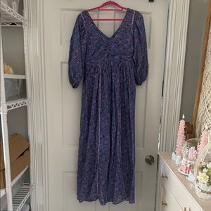 LoveShackFancy Navy Floral Long Sleeve Dress